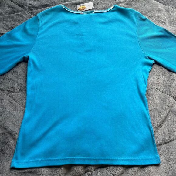 Vintage Y2K Talbot’s Petites blue 3/4 quarter sleeve ribbed top size large - Picture 4 of 6